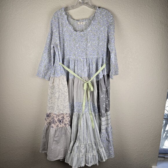 Nadir of Positano Cottagecore Patchwork Dress‎ Blue Floral Lagenlook CB Positano - Picture 5 of 11